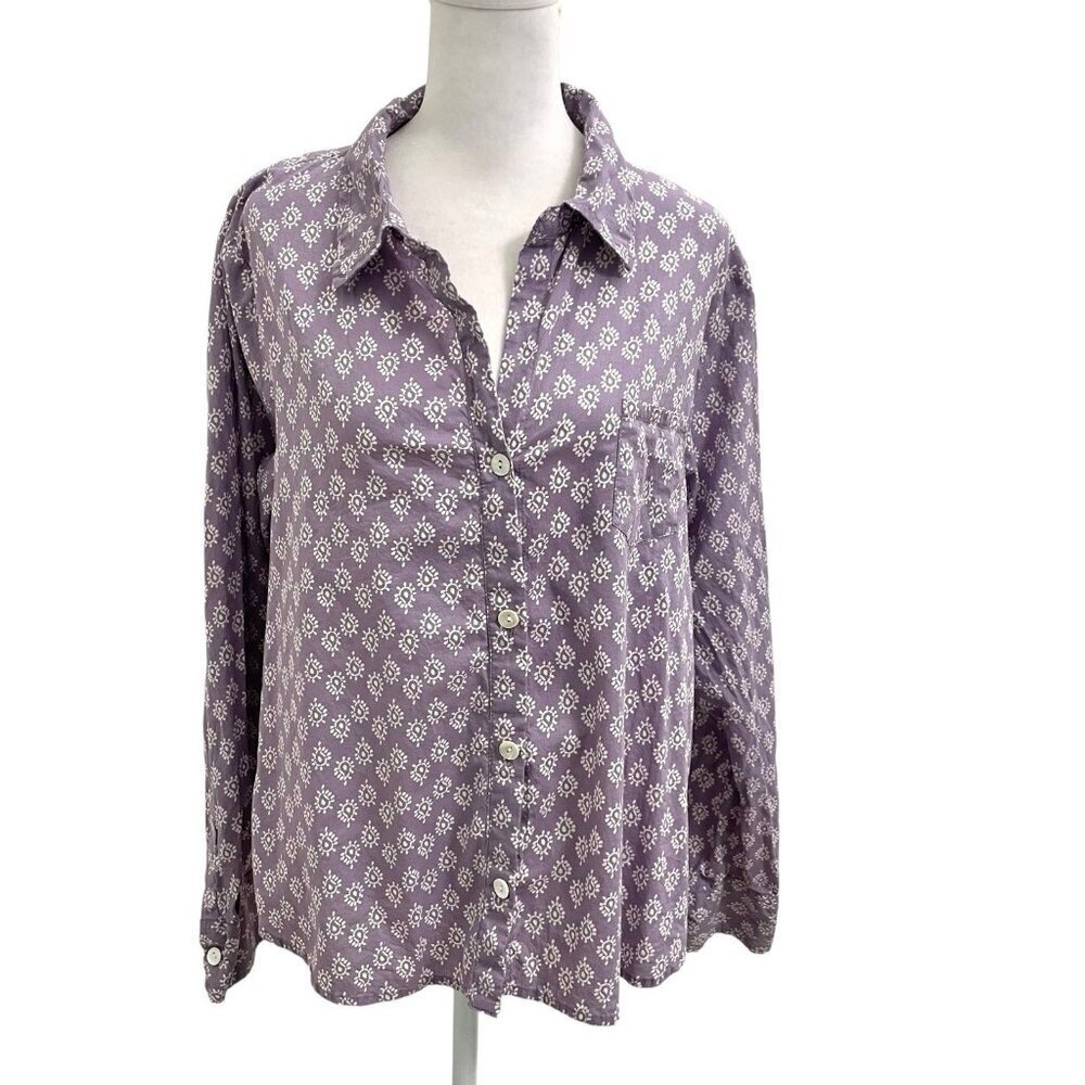 Tulip Clothing Ikat Gretchen Button Down Shirt White Purple size Medium